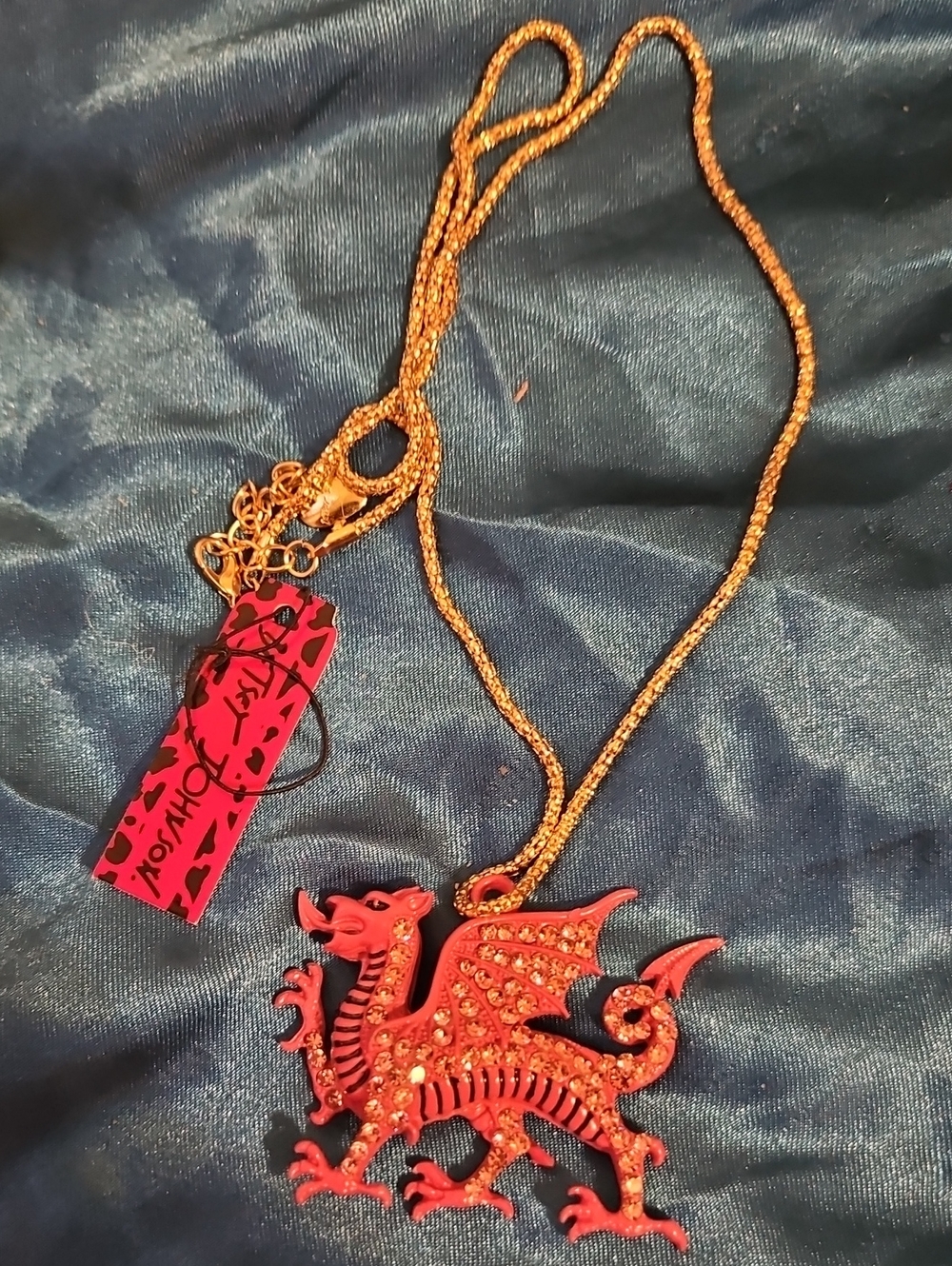 Gold Chain with Pink Jeweled Dragon Pendant